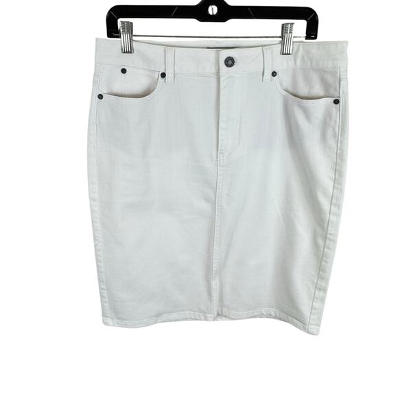 Talbots Classic Cotton White Mid Rise Knee Length Jean Skirt Stretch Pockets 10 - Picture 3 of 7